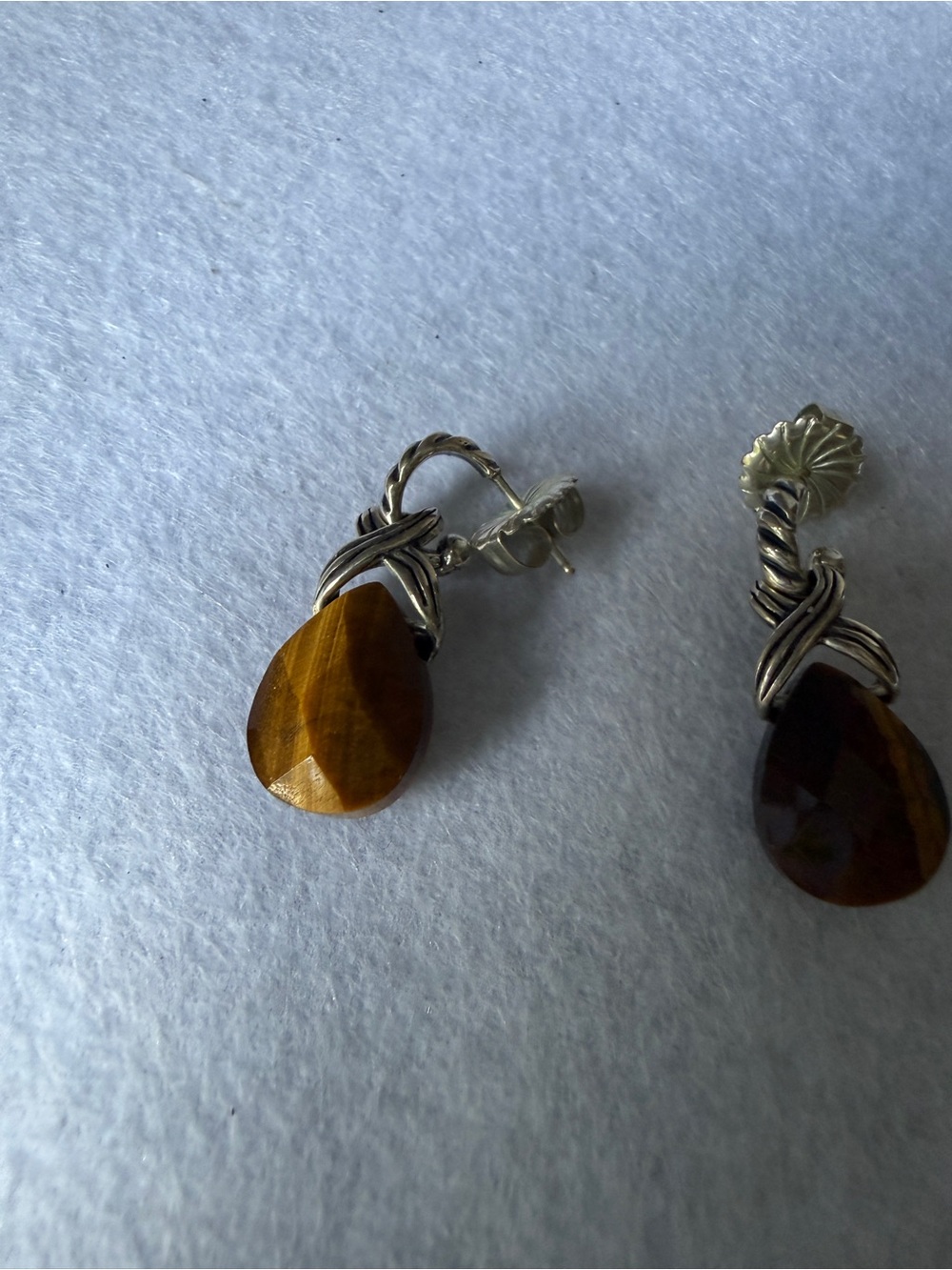 Carolyn Pollack Sterling Silver Teardrop Tiger's Eye Dangle Earrings